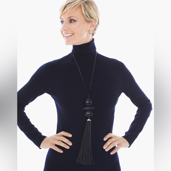 Chicos Navy Blue Avery Tassel Necklace - Picture 2 of 7